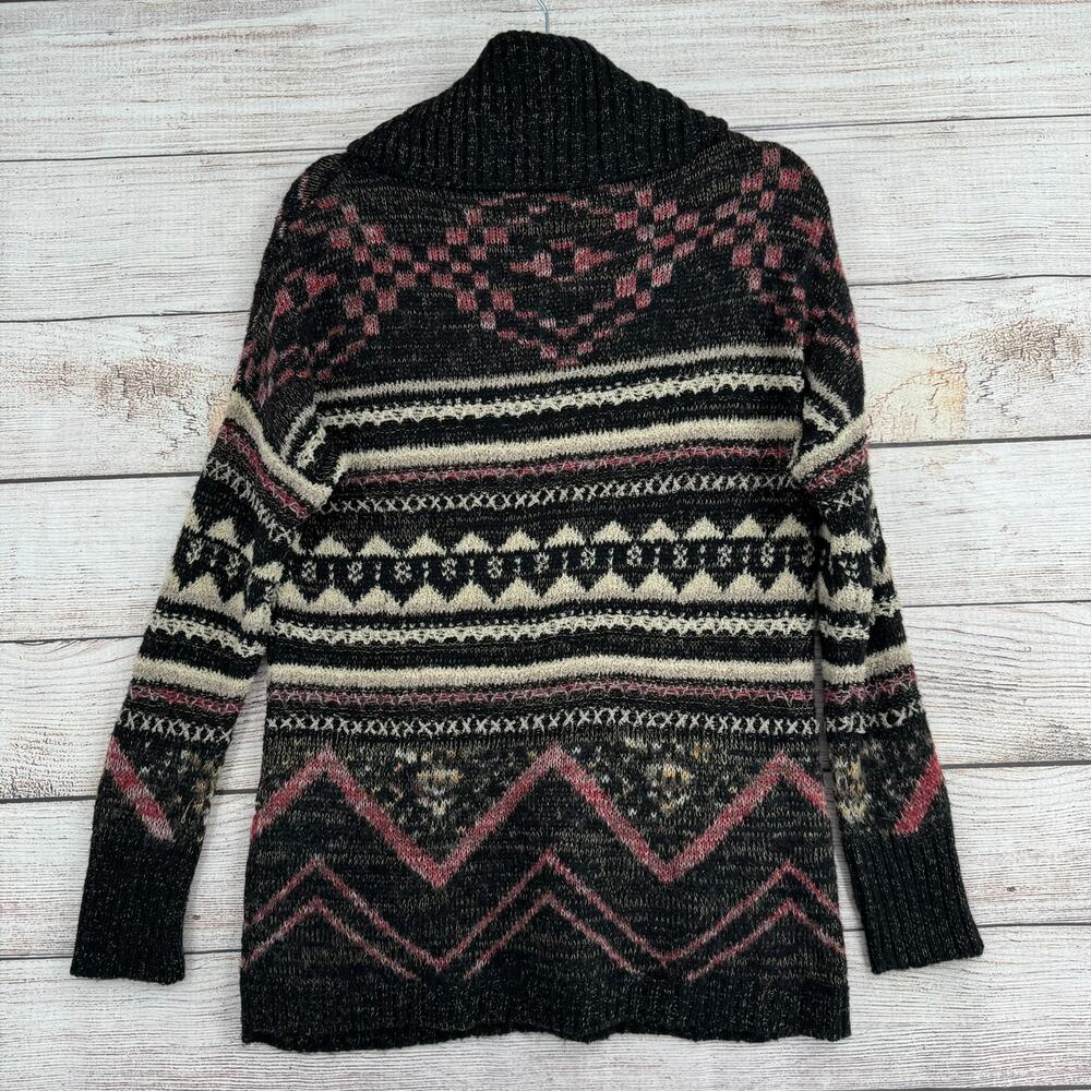 Lucky Brand Wool Blend Geometric Print Turtleneck Sweater Womens S Black Purple - Picture 2 of 10